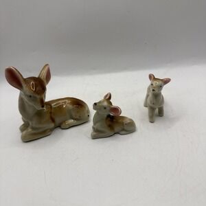Occupied Japan Porcelain Deer Family , 3 Pieces , Vintage Mid century